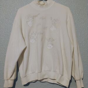 BonWorth Cream Turtleneck Sweater with Angel Motif
